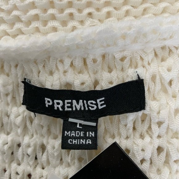 Premise Fringed Open Front Sweater Size L Ivory 3/4 Sleeve - Picture 3 of 10